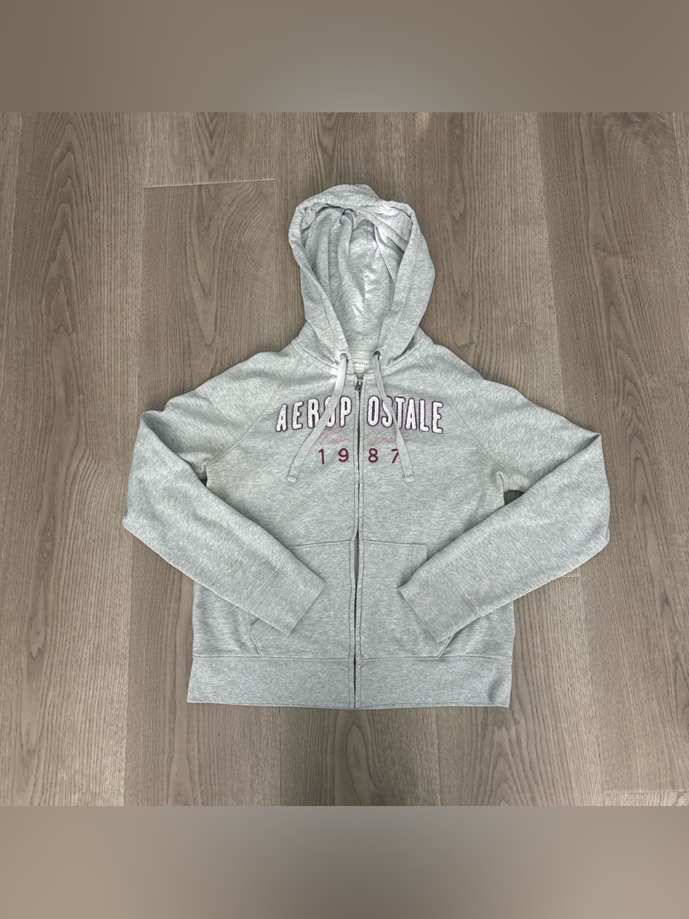 Aeropostale Light Gray Hooded Zip Sweatshirt size large